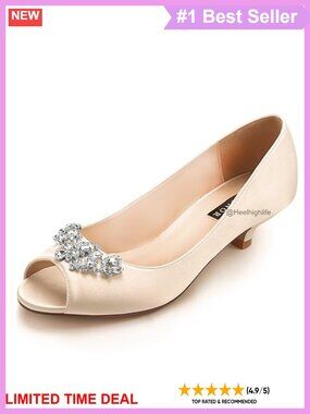 Peep Toe Low Kitten Heel Satin Dress Pumps Wedding Evening Shoes